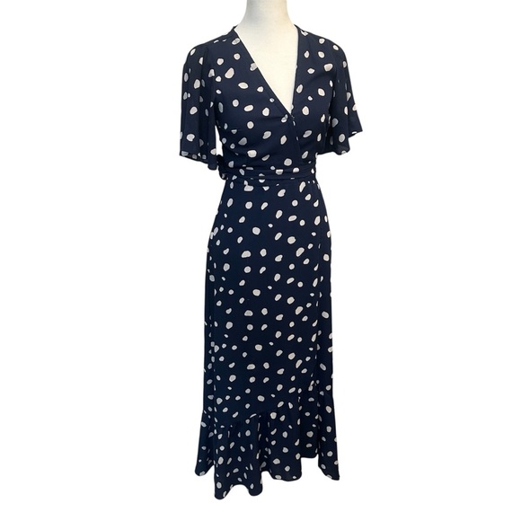 Abercrombie & Fitch Navy White Polka Dot Wrap Dress XXS Cottagecore Coquette - Picture 1 of 7